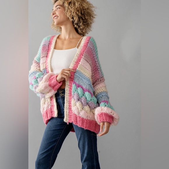 Multicolor Stripe Chunky Knit Cardigan - Picture 3 of 7